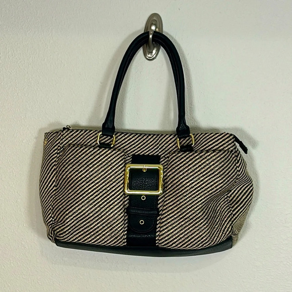 Olivia & Joy Y2K Revival Black & Tan Straw Vegan Leather Satchel Shoulder Bag - Picture 2 of 11